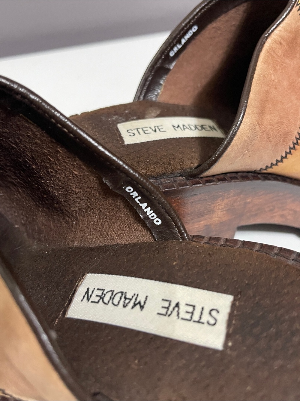 Y2K VTG Steve Madden Brown Leather Patchwork Platform Clog Mules - Picture 9 of 11